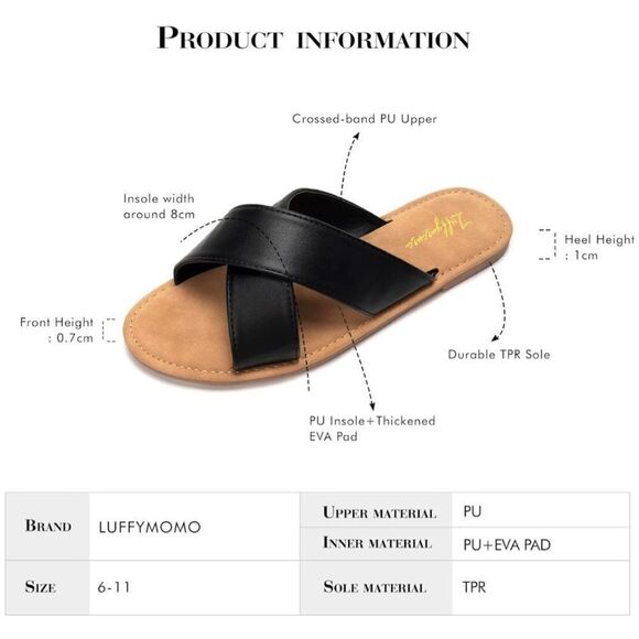 NEW Luffymomo Open Top Flat Sandals Slip on 11 - Picture 3 of 5